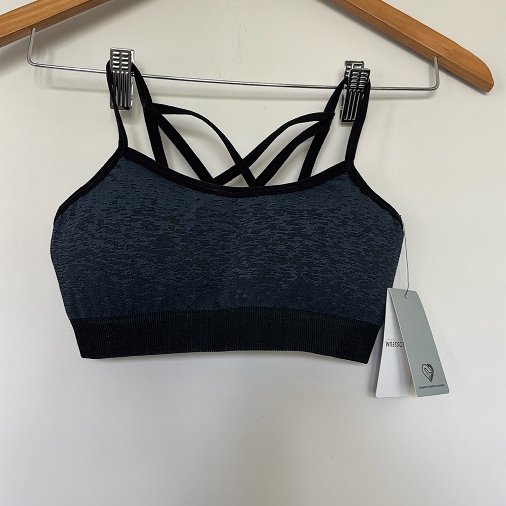 Colosseum Sports Bra Blue Marled Strappy Criss Cross Back Sz S NWT